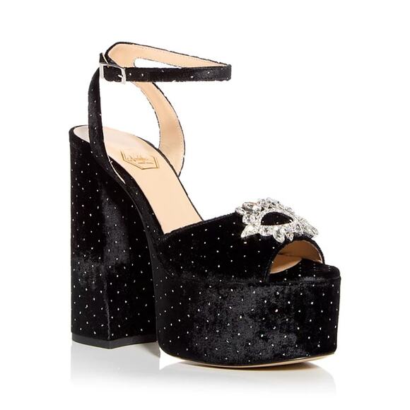 NALEBE BY AMINA MEANS BLACK VELVET UPENDI PLATFORM SANDALS - Picture 1 of 8